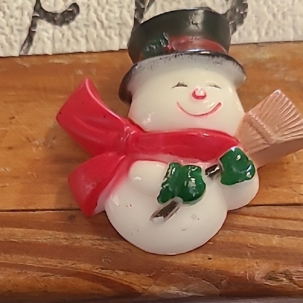 Festive Snowman Brooch with Red Scarf